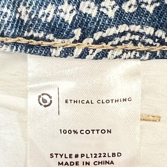 PTCL Ethical Clothing Women's Blue Paisley Bandana Print Jeans Sz 30 Raw Hem NWT - Picture 6 of 9